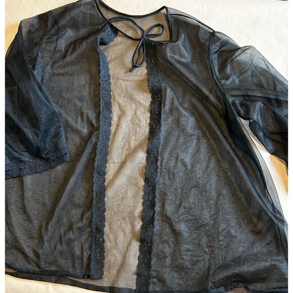 Vintage Black Sheer Lace Bell Sleeve Boudoir Jacket Pin Up Lingerie S/M - Picture 8 of 11